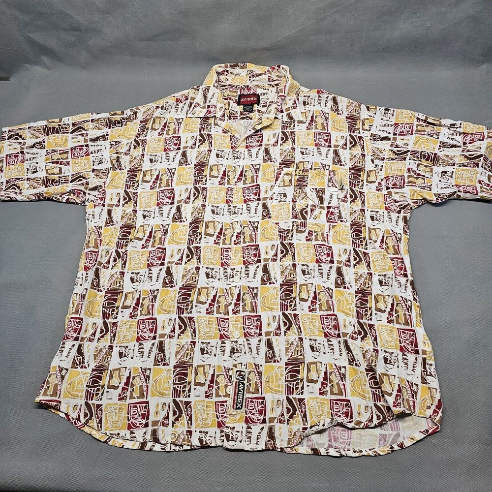 Vintage Avirex short sleeve button‎ down shirt Aztec All Over Print XXL